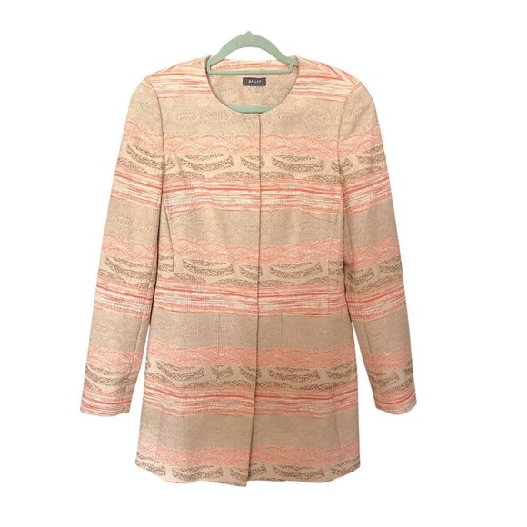 Basler Luxury Blazer Peach Irridescent Duster Snap Button Collarless Womens 8 US - Picture 1 of 13